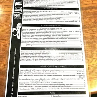 Dinner menu