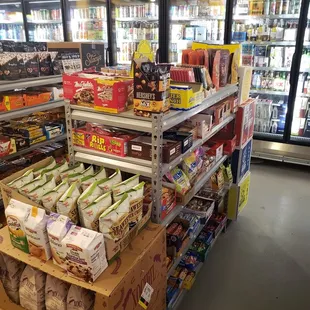 shelves of food and beverages