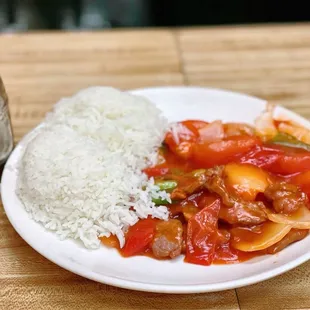 12. Tomato Beef over Rice $11.25