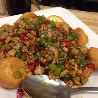 90. Egg Tofu with Spicy Meat Sauce