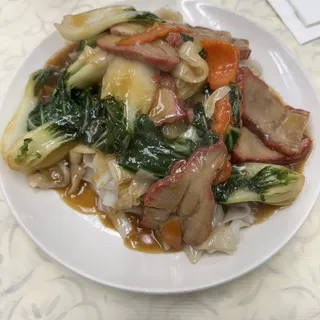 111. Beef Chow Fun with Gravy and Greens