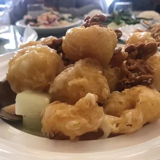 Honey Glazed Prawns with Pecans and Melon