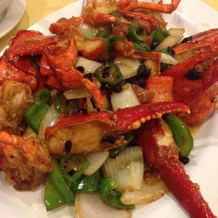 Lobster with black bean sauce. It's really bland for my taste.