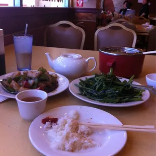 Ong choy (Chinese spinach) &amp; fish fillet with black bean sauce