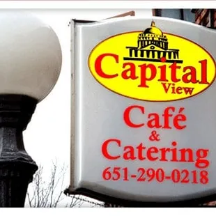 a sign for capital view cafe and catering