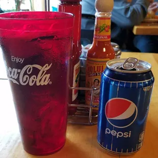 Haha.... Served my Pepsi in a can with ice in a Coke cup to pour it in.