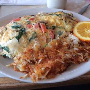Huge omelet and hash browns that were perfectly crunchy on the outside.