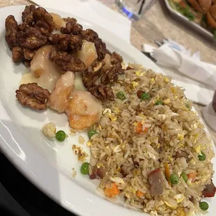 Honey walnut shrimp with fried rice
