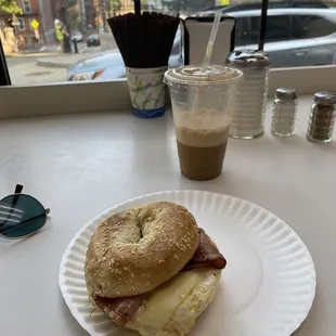 Ham Egg Cheese Sandwich on bagel