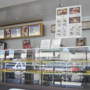 the inside of a donut shop
