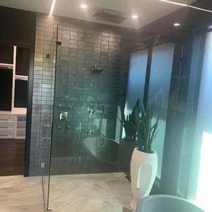 Lighted frameless glass enclosure