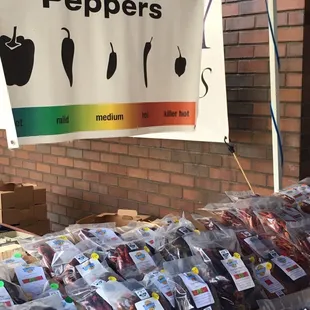 a display of peppers