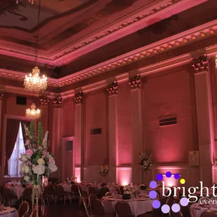 Brighten Up Event Lighting | Sacramento Capitol Plaza Ballroom Blush Uplighting