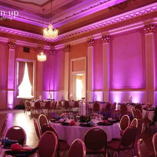 Capitol Plaza Fraternity Room -  Fuchsia Uplighting by Brighten Up Event Lighting www.brightenuplighting.com