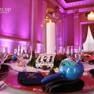 Capitol Plaza Fraternity Room -  Fuchsia Uplighting by Brighten Up Event Lighting www.brightenuplighting.com