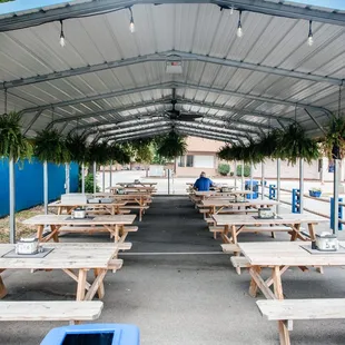 Outdoor seating area that is available for large parties at NO COST!
