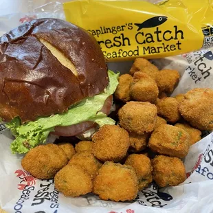 Smoked tuna salad sandwich and fried okra. Great!