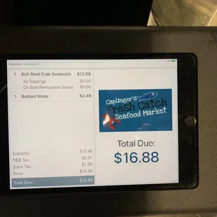 Softshell crab sandwich $12.99 12/16/2022