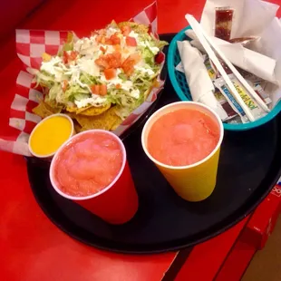 Cheese bang and frozen strawberry margaritas!
