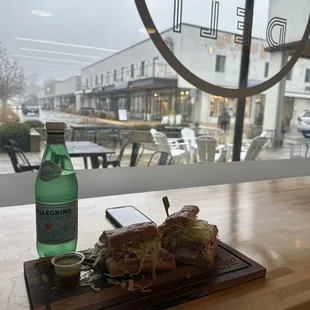 a sandwich and a bottle of water