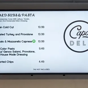 Capo Deli Menu