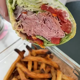 a sandwich and fries