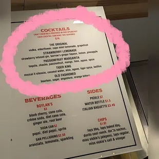 the menu for the restaurant