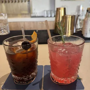 CDMX (chocolate old fashioned) and the Mission Margarita (no Tajin) Both are great!