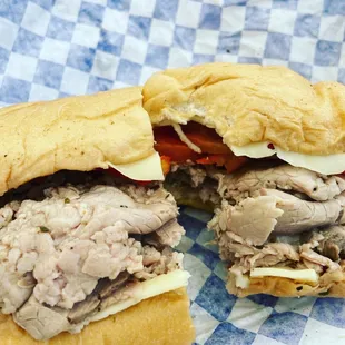 Italian beef with swiss and sweet peppers