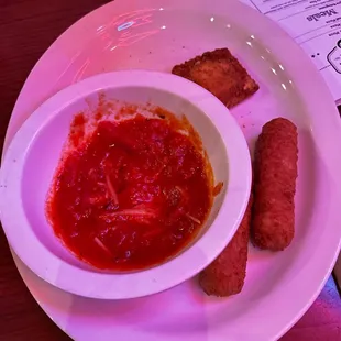 Fried cheese and fried ravioli with dipping sauce