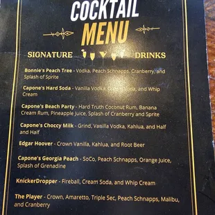 Cocktail menu.