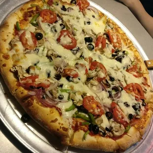 Veggie XL pizza ! Good size. Fresh made. Best pizza in I.E. hands down