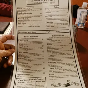 a menu for capo's corner