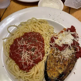 Eggplant Parmigiana with a side of Spaghetti