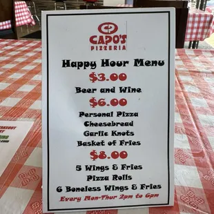 Happy hour menu