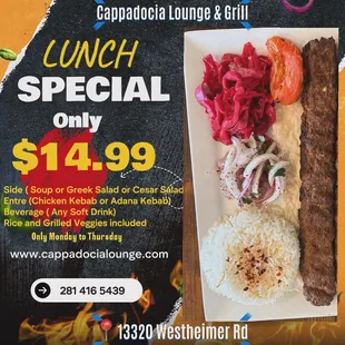 Lunch Deal only $14.99 from Monday to Thursday