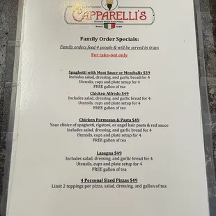 Family Order Menu