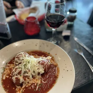 Meatballs in a Boat paired with Pinot Noir.