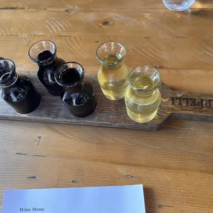 Wine flight! This was one of the smallest tastings I've ever had--this was for three people (we each paid $10)