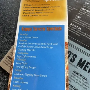 Lunch specials, menu