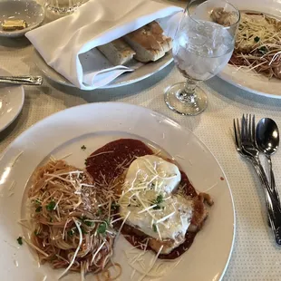 Chicken Parmigiana and Veal Parmigiana entrees and wonderful warm bread