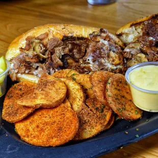 Cheesesteak &amp; Homemade potato chips