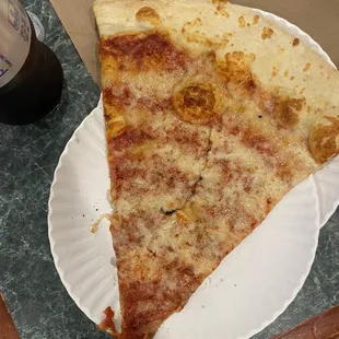 a slice of pizza on a paper plate