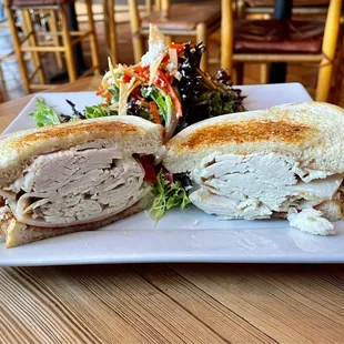 Cranberry turkey breast sandwich with a house salad