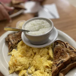 eggs, toast, toast, and butter