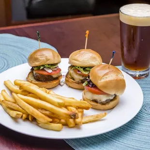 Three Beef Sliders and Beer