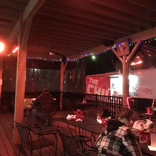 Covered patios with heater and food talk