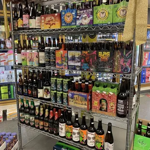 a rack of beer bottles