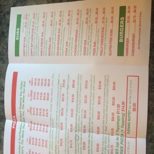 the menu for the restaurant