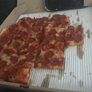 pepperoni pizza in a box